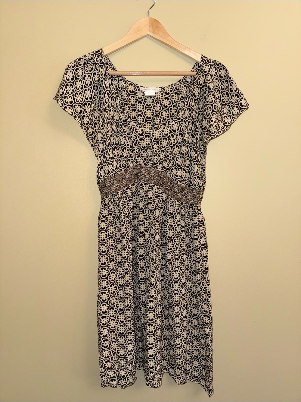 Anthropologie Corey Lynn Calter Silk Dress Gold Beaded Waist 14 Short Sleeve